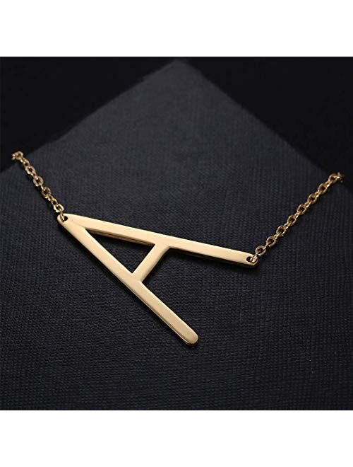 Sideways Initial Necklace 18K Gold Plated Stainless Steel Large Letter Necklace Big Initial Pendant Monogram Name Necklace for Women