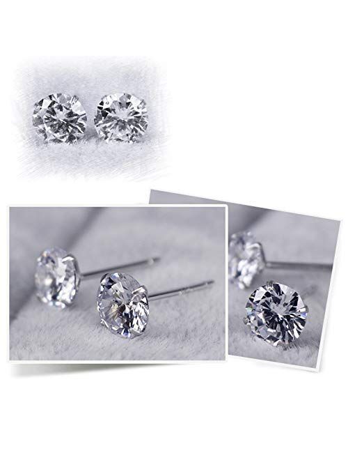 YAN & LEI Sterling Silver Brilliant Swarovski Crystal Studs Earrings Set of 3 Pairs in 4 mm, 6mm and 8 mm