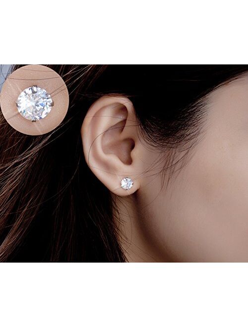 YAN & LEI Sterling Silver Brilliant Swarovski Crystal Studs Earrings Set of 3 Pairs in 4 mm, 6mm and 8 mm