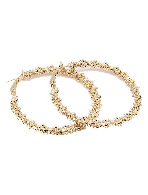 Aland Women Exaggerated Irregular Knotted Round Circle Jacket Stud Hoop Earrings Party Jewelry -Golden