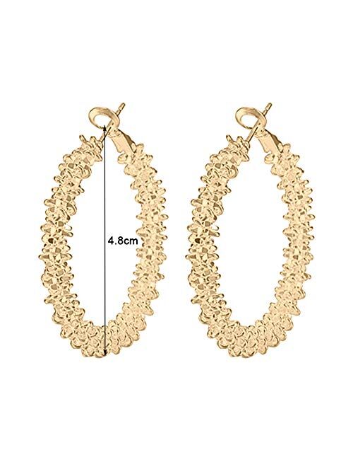Aland Women Exaggerated Irregular Knotted Round Circle Jacket Stud Hoop Earrings Party Jewelry -Golden