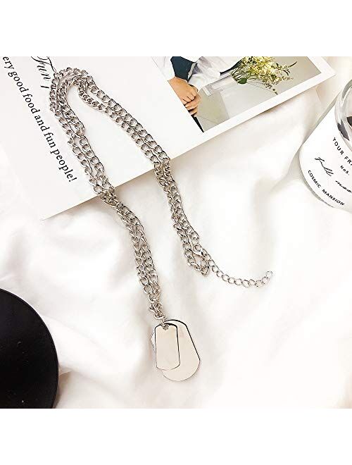 7th Moon Lock Pendant Necklace Statement Long Chain Punk Multilayer Choker Necklace for Women Girls (Punk Layered Silver)