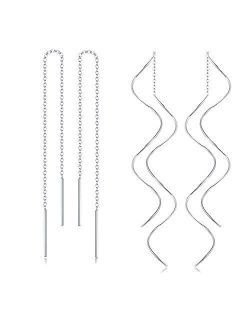 Thunaraz Stainless Steel Tassel Threader Dangle Drop Earrings for Women Lightweight