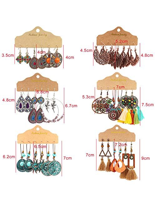 AROIC 18-20 Pairs Fashion Colorful Earrings Set with Tassel Earrings or Bohemian Earrings for Women Girls Jewelry Fashion and Valentine Birthday Party Gift.