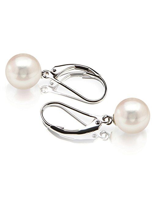 PAVOI Sterling Silver Simulated Shell Pearl Earrings Leverback Dangle Studs