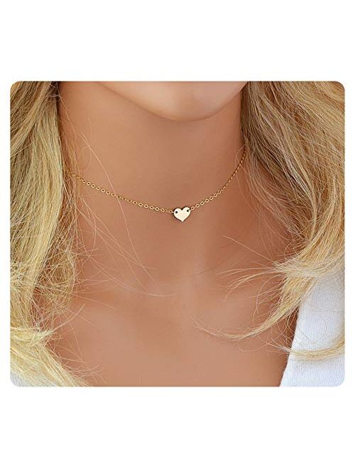 Fremttly Star Choker Necklaces Disc Coin Handmade Simple 14K Gold Plated/Silver Plated Delicate Dainty Star and Bead Chain Chokers Necklaces Thin Heart Pendant Necklaces 