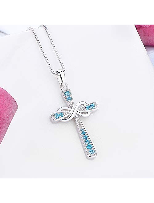 YL Cross Necklace 925 Sterling Silver Infinity Pendant Religious Jewelry Christian Baptism Gift