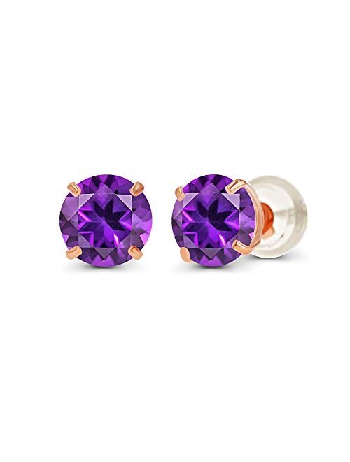 Solid 14K Yellow, White or Rose Gold 4mm Round Genuine Gemstone Birthstone Prong Set Stud Earrings For Women and Girls