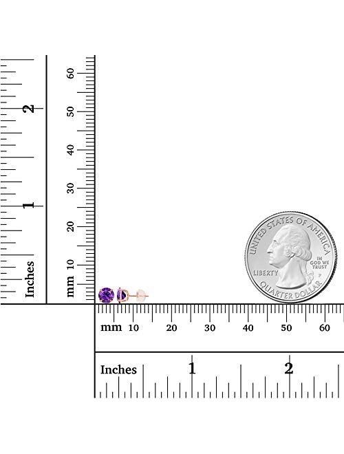 Solid 14K Yellow, White or Rose Gold 4mm Round Genuine Gemstone Birthstone Prong Set Stud Earrings For Women and Girls