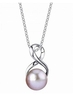 Freshwater Pearl Pendant Necklace - White Cultured Pearl Necklace with Infinity Design | Single Pearl Necklace with 925 Sterling Silver Chain, 9.0-10.0mm