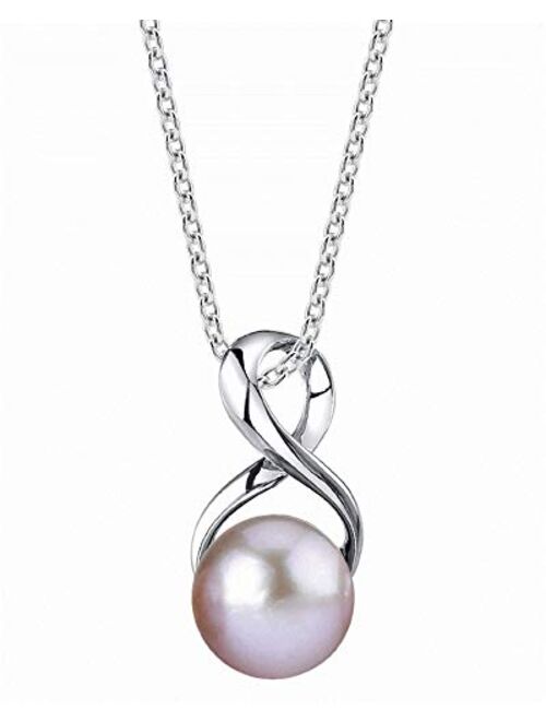 The Pearl Source Freshwater Pearl Pendant Necklace - White Cultured Pearl Necklace with Infinity Design | Single Pearl Necklace with 925 Sterling Silver Chain, 9.0-10.0mm