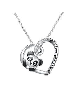 925 Sterling Silver Cute Animal Heart Pendant Necklace with Words Engraved, Chain 18 inch Women Girls Birthday Gift Jewelry