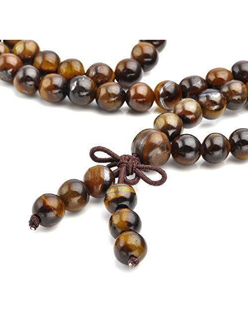 Jovivi Tibetan 6mm 8mm 108 Natural Tiger Eye Gemstone Beads Prayer Mala Bracelet Necklace