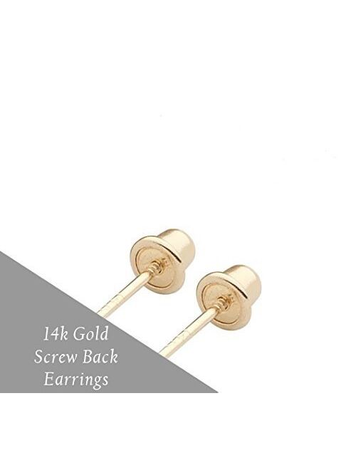 14k Yellow Gold Cubic Zirconia Stud Earrings with Screw Backs