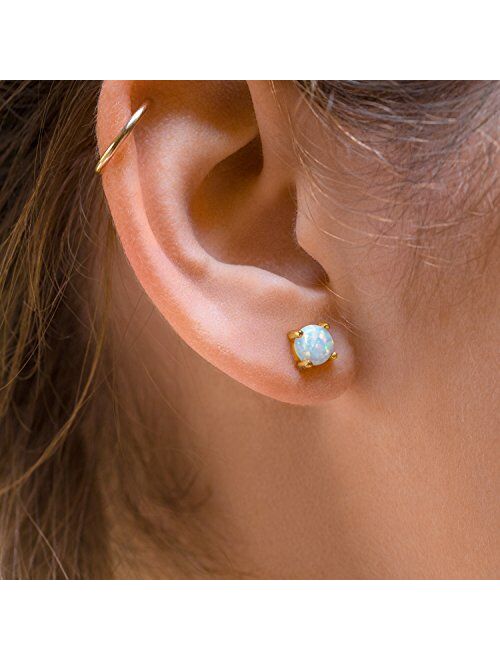 Stud Earrings Opal Studs | 14k Gold Dipped 3mm 6mm Tiny White Round Fire Opals Studs Womens Stainless Steel Earring Pair Celebrity Approved