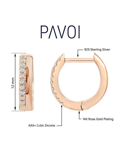 PAVOI 14K Gold Plated Sterling Silver Cubic Zirconia Huggie Hoop Earrings for Women