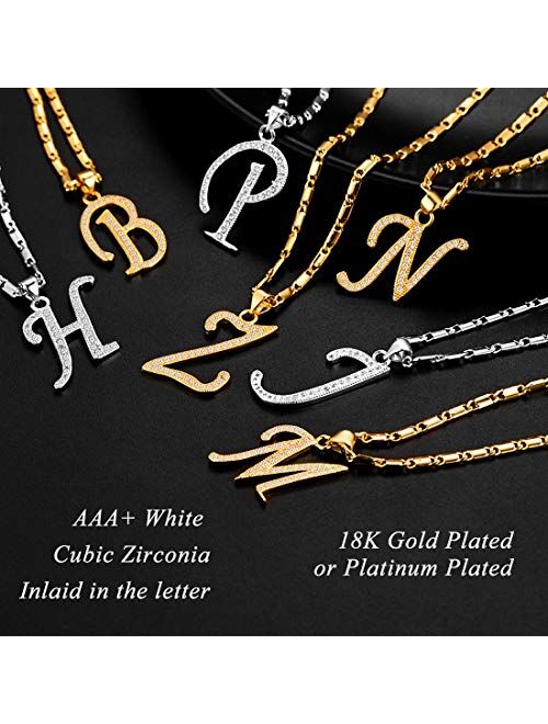 U7 Alphabet Initial Jewelry Women Girls Necklace with Letter A to Z Stainless Steel / 18K Gold Plated CZ Crystal or Statement Sideways Initials Choker Pendant Necklace, G
