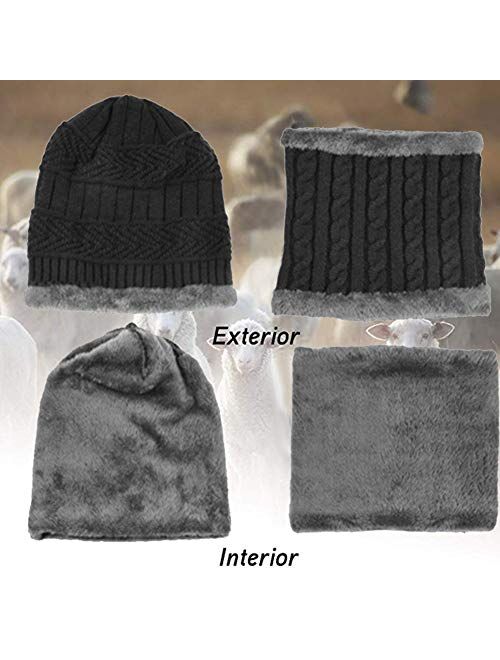 Beanie Hat Thick Knit Hat Warm Fleece Lined Scarf Set Warm Thick Winter Hat for Men & Women