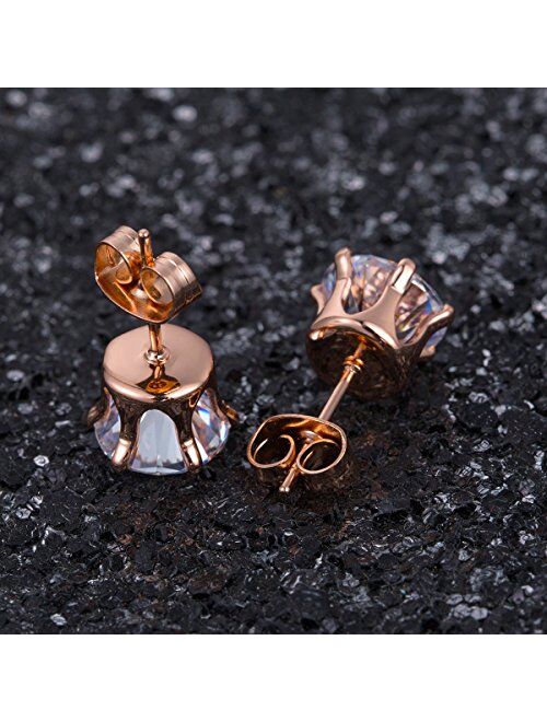 MDFUN 18K Rose Gold Plated Round Clear Cubic Zirconia Stud Earring Pack of 6 Pairs (6 Pairs)