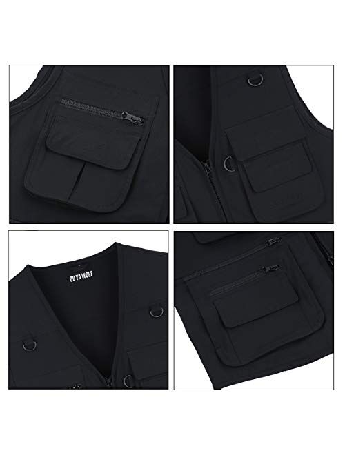 LUSI MADAM Men's Stone Washed Denim Multi-pocketed Fishing Work Outerwear Vest
