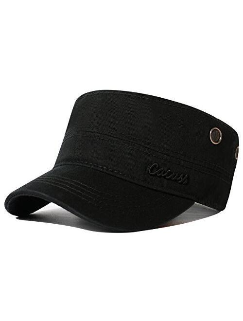 CACUSS Men's Cotton Army Cap Cadet Hat Military Flat Top Adjustable Baseball Cap