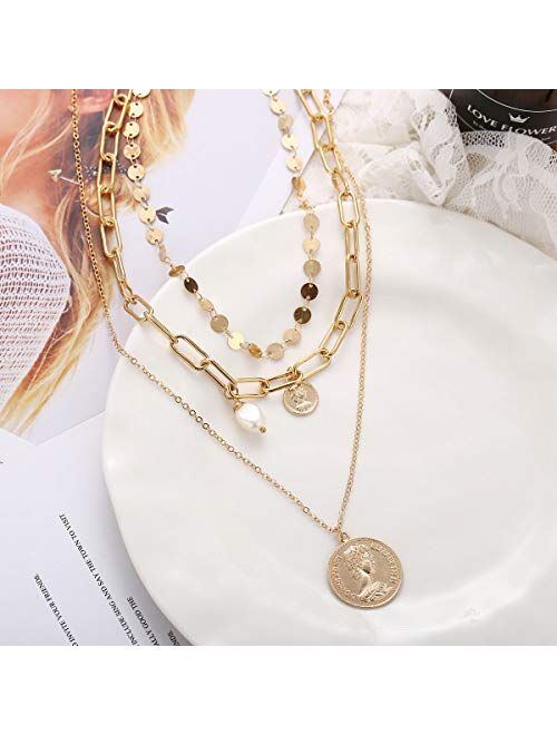 Neckce 2 Pcs Dainty Layered Choker Necklaces Handmade Lock Heart Pendant Multilayer Adjustable Layering Chain Gold Necklaces Set for Women