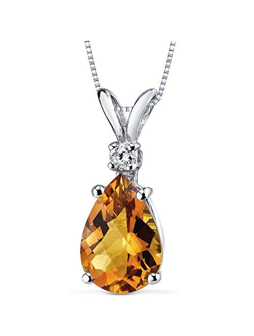 Peora 14K Gold Pendant for Women with Diamond, Elegant 10x7mm Teardrop Pear Shape Solitaire in Genuine and Created Gemstones