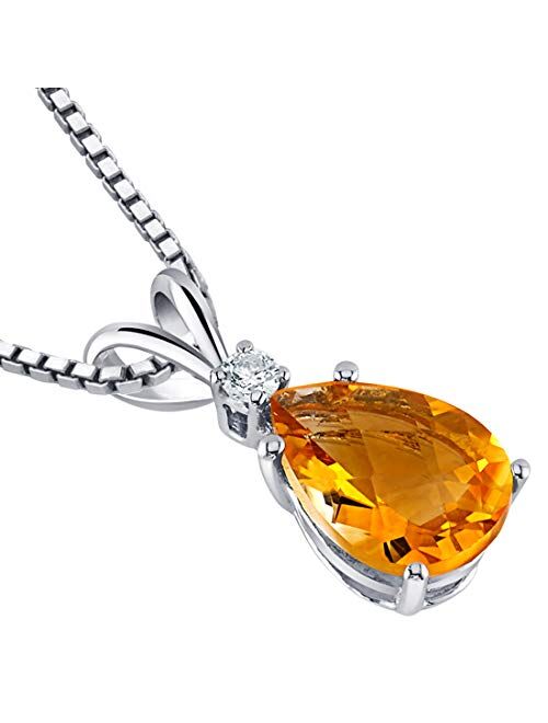 Peora 14K Gold Pendant for Women with Diamond, Elegant 10x7mm Teardrop Pear Shape Solitaire in Genuine and Created Gemstones