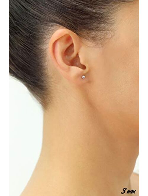 TILO JEWELRY 14k White Gold Ball Stud Earrings with Secure Screw-backs