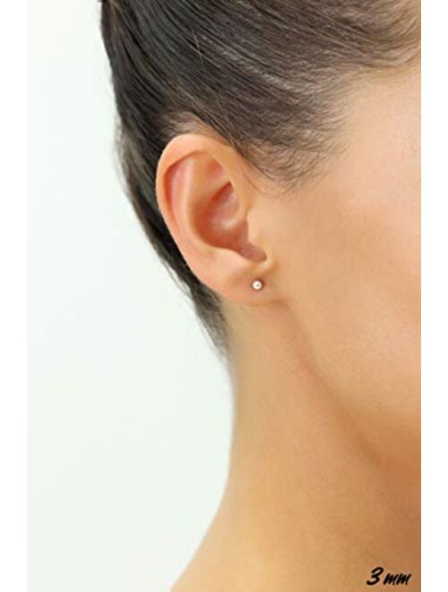 TILO JEWELRY 14k White Gold Ball Stud Earrings with Secure Screw-backs