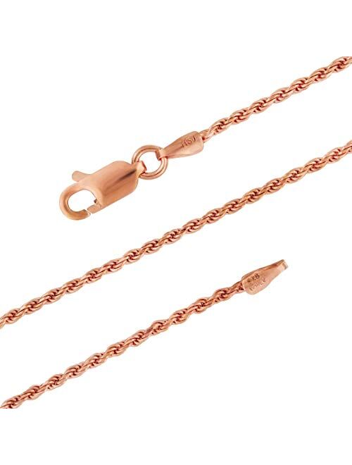 14kt Rose Gold Plated Sterling Silver 1.3mm Diamond-Cut Rope Chain Necklace Solid Italian Nickel-Free, 14-36 Inch