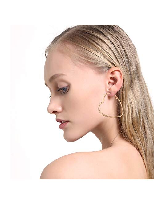AIDSOTOU 4-12 Pairs Big Hoop Earrings Set for Women Girls Gold Plated Rose Gold Plated Silver Stainless Steel Hoop Earrings Fashion Large Earrings for Sensitive Ears
