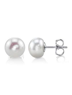 AAAA Quality 14K Gold Plated Sterling Silver White Freshwater Real Pearl Earrings for Women | Hypoallergenic Earrings with Genuine Cultured Pearls