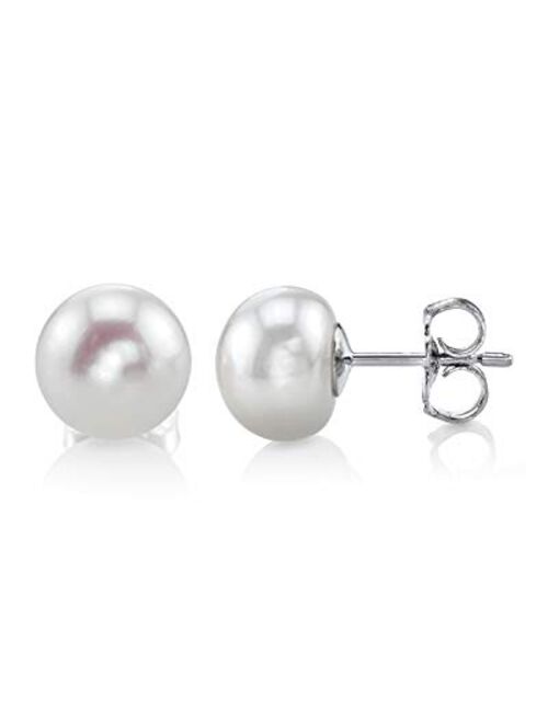 THE PEARL SOURCE AAAA Quality 14K Gold Plated Sterling Silver White Freshwater Real Pearl Earrings for Women | Hypoallergenic Earrings with Genuine Cultured Pearls