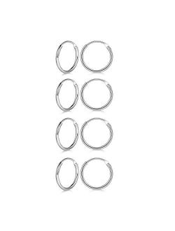 MASOP VOGU 4 Pairs Sterling Silver Cartilage Small Hoop Earrings Set Hypoallergenic 14K White Gold Plated Endless Helix Tragus Earrings Nose Lip Rings