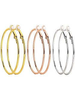 3 Pairs Clip On Earrings Big Hoop Earrings Set Non Piercing Earrings for Women Girls Gold Plated Rose gold Silver Hypoallergenic earrings