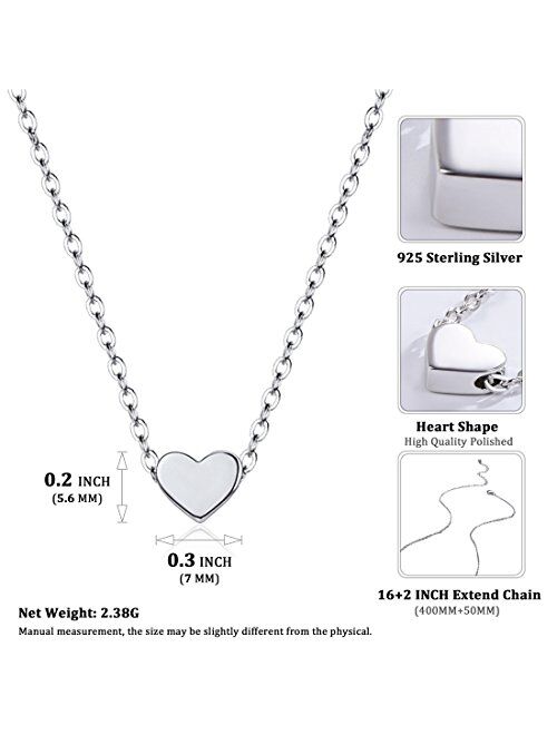 ChicSilver Customizable Tiny Hear/Star/Moon/Dot/Triangle Pendant Necklace,925 Sterling Silver Dainty Personalized Heart Choker Necklace Gift for Women, Silver/Gold/Rose G