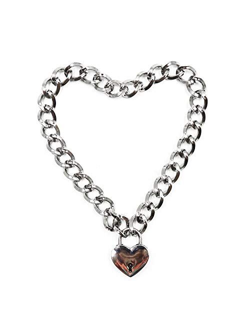 Lover Heart Padlock Necklace, Choker Necklaces for Women with Lock and Key, Metal Padlock Choker Pendant