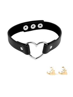 Freedi 1PCS hoker Necklace Black PU Leather Love Heart Collar Punk Goth Fans Chain for Women