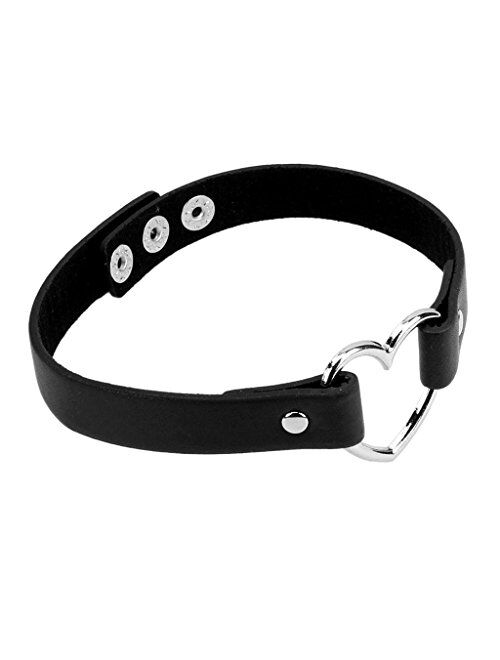 Freedi 1PCS hoker Necklace Black PU Leather Love Heart Collar Punk Goth Fans Chain for Women