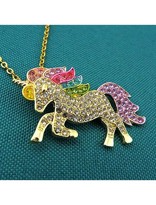 ALoveSoul Silver Tone Little Princess Rainbow Unicorn Pendant Girl Ladies Fashion Necklace Gift for Women