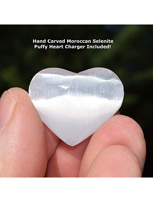 Zenergy Gems Selenite Charged Natural Gemstone Chip Necklaces + Selenite Puffy Heart Charger [Included]