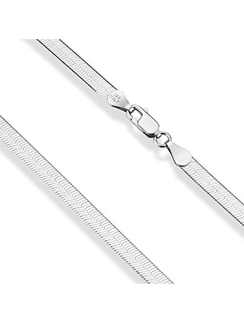 Miabella 925 Sterling Silver Italian Solid 4.5mm Flexible Flat Herringbone Chain Necklace for Men Women 16, 18, 20, 22, 24 Inch Made in Italy