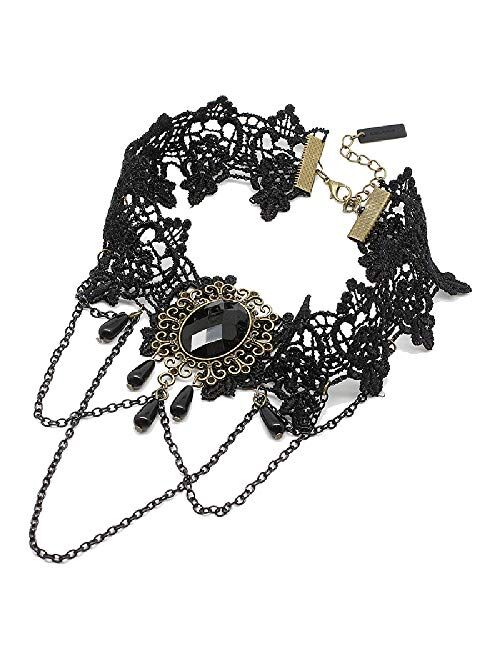 Jurxy Black Choker Lace Necklace with Bracelet Set Punk Party Gothic Vintage Handmade Retro Bracelet Wristband for Women-S size