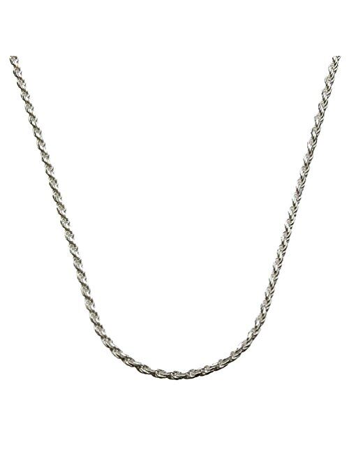 Sterling Silver 1.5mm Diamond-Cut Rope Nickel Free Chain Necklace Italy