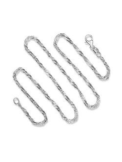 925 Sterling Silver 2 MM Singapore (Twisted Curb) Italian Chain - Lobster Claw Clasp 16-30"