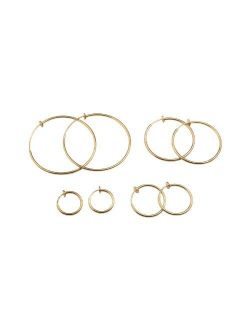 Evelots Clip on Spring Hoop Earrings-Gold/Silver-Comfy Pinch/Nickel Free-4 Sizes