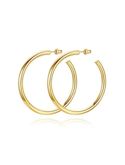 Howoo 14K Gold Plated Chunky Gold Hoops High Polished Gold Hoop Earrings for Women