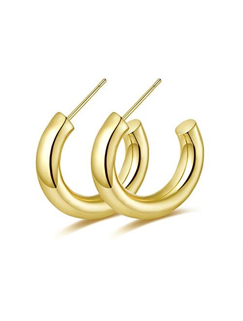 Howoo 14K Gold Plated Chunky Gold Hoops High Polished Gold Hoop Earrings for Women