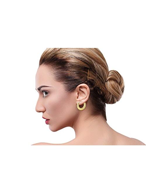 Howoo 14K Gold Plated Chunky Gold Hoops High Polished Gold Hoop Earrings for Women